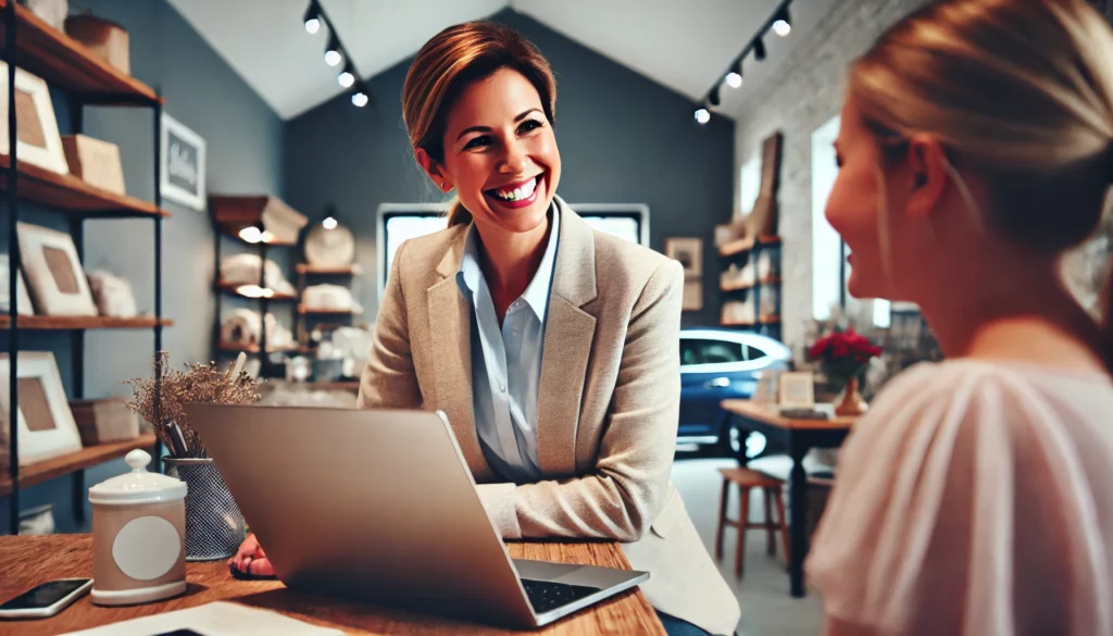 Happy single mother running a small business