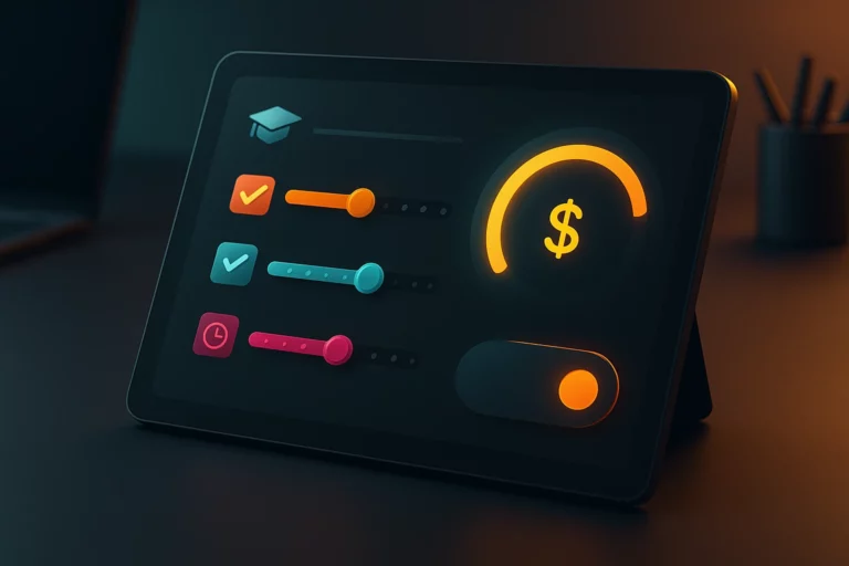 Detailed freelance rate calculator interface with sliders and vibrant colors