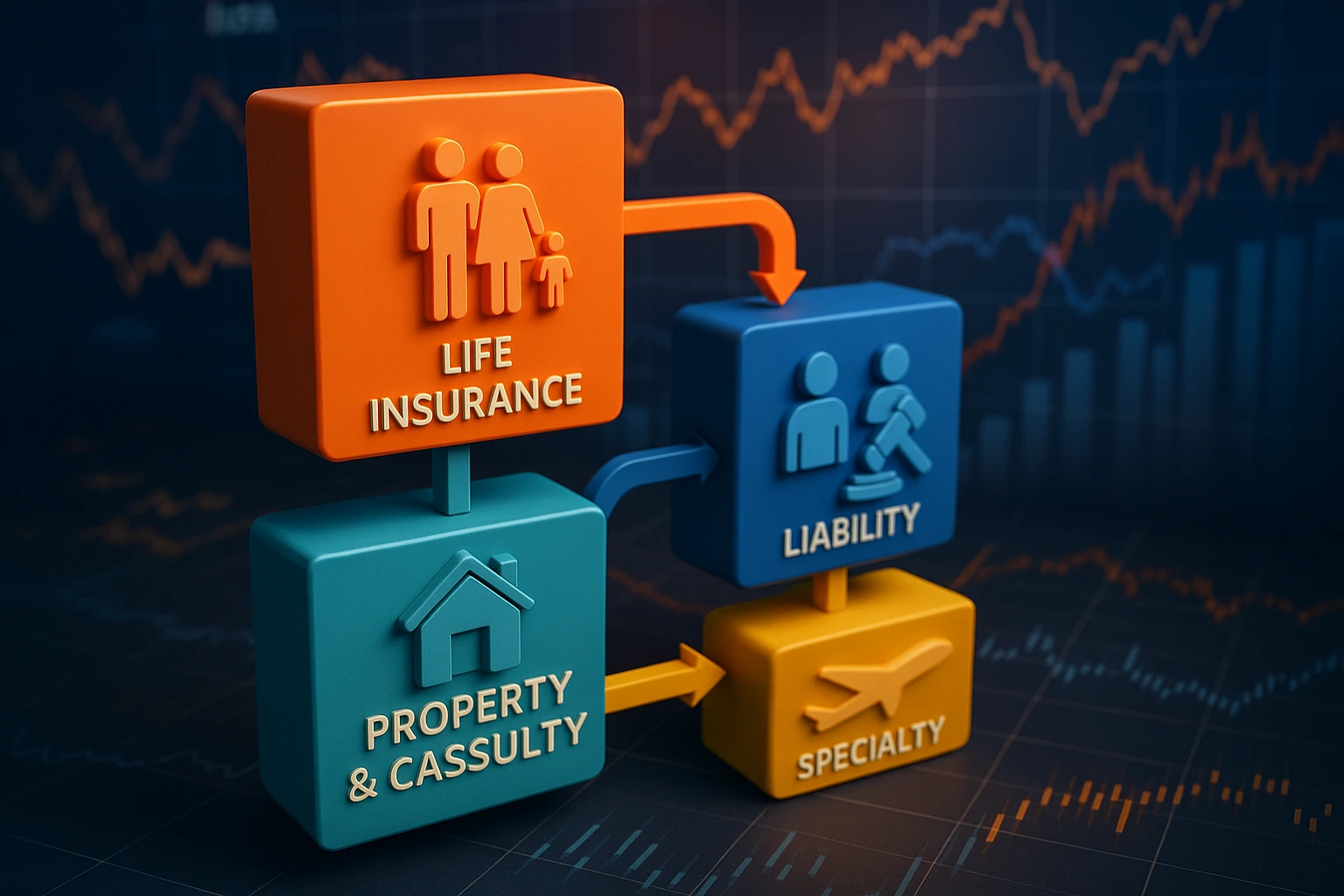 Color-coded diagram illustrating various classes of insurance business. Color-coded diagram illustrating various classes of insurance business.